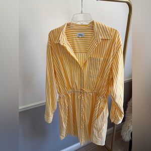Yellow and White Striped Mini Shirt Dress